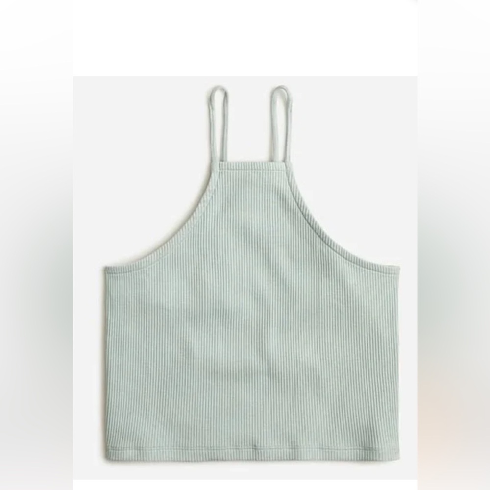 New J. Crew Vintage rib cropped halter tank XXS Sage Olive Green